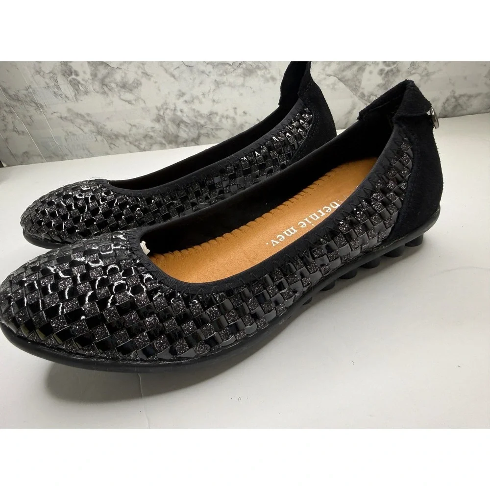 Bernie Mev Catwalk Black Glitter Woven Elastic Ballet‎ Flats Womens Size 38 EU